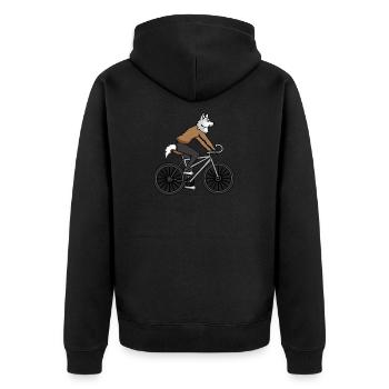 Wolf is riding a bicycle gift - Unisex Premium Organic Zip Hoodie - black - Back - Nico (187cm)