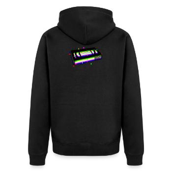 VHS Glitch Vaporwave Aesthetic Retro 90er Kind - Unisex Premium Bio Zip Hoodie - Schwarz - Hinten - Nico (187cm)