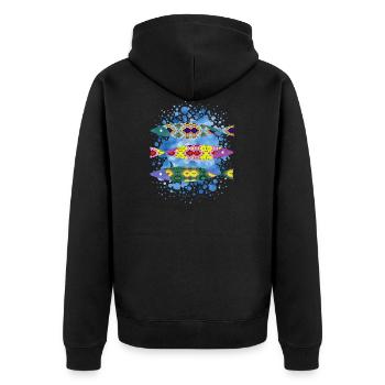Fisch - Unisex Premium Bio Zip Hoodie - Schwarz - Hinten - Nico (187cm)