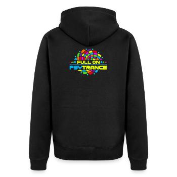Psytrance - Unisex Premium Bio Zip Hoodie - Schwarz - Hinten - Nico (187cm)