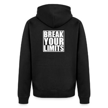Break your Limits - Unisex Premium Bio Zip Hoodie - Schwarz - Hinten - Nico (187cm)