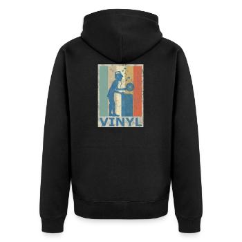 Retro Vintage Style DJ Deejee Vinyl Schallplatte - Unisex Premium Bio Zip Hoodie - Schwarz - Hinten - Nico (187cm)