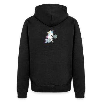 Lustige Einhorn-Turnhalle - Unisex Premium Bio Zip Hoodie - Schwarz - Hinten - Nico (187cm)