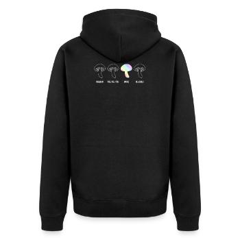 Magic Mushrooms Zauberpilze Geschenk Psyechedlisch - Unisex Premium Bio Zip Hoodie - Schwarz - Hinten - Nico (187cm)