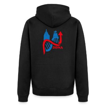 Dresden - Unisex Premium Bio Zip Hoodie - Schwarz - Hinten - Nico (187cm)