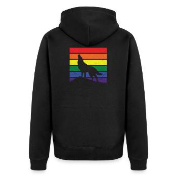 Wolf LGBT Geschenk Silhouette Regenbogen Toleranz - Unisex Premium Bio Zip Hoodie - Schwarz - Hinten - Nico (187cm)
