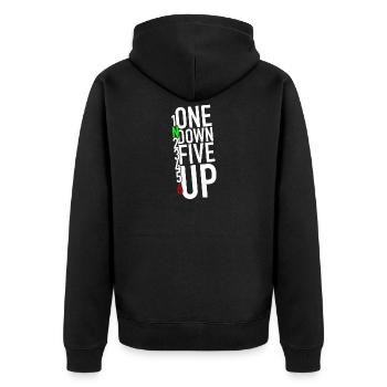One down five up – 1N23456 - Unisex Premium Organic Zip Hoodie - black - Back - Nico (187cm)