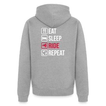 Eat Sleep Ride Repeat - Unisex Premium Bio Zip Hoodie - Grau meliert - Hinten - Nico (187cm)