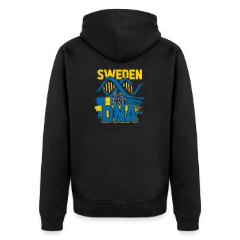 Schweden ist in meiner DNA - Unisex Premium Bio Zip Hoodie - Schwarz - Hinten - Nico (187cm)