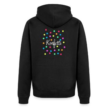 Konfetti - Unisex Premium Bio Zip Hoodie - Schwarz - Hinten - Nico (187cm)