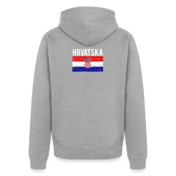 Hrvatska Fussball Distressed - Unisex Premium Bio Zip Hoodie - Grau meliert - Hinten - Nico (187cm)