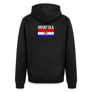 Hrvatska Fussball Distressed - Unisex Premium Bio Zip Hoodie - Schwarz - Hinten - Nico (187cm)