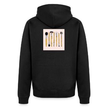 Make-up Artist Pinsel Kosmetik Schminke Beauty - Unisex Premium Bio Zip Hoodie - Schwarz - Hinten - Nico (187cm)