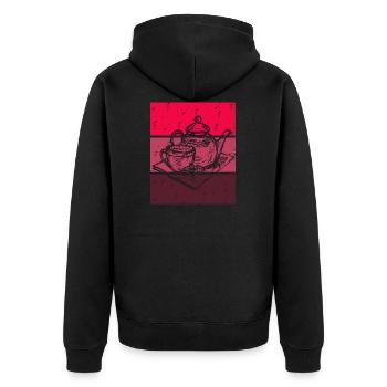 Red Retro Tea Time - Unisex Premium Bio Zip Hoodie - Schwarz - Hinten - Nico (187cm)