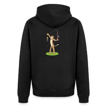 Cat Fishing Cheese Mouse Cat - Unisex Premium Organic Zip Hoodie - black - Back - Nico (187cm)
