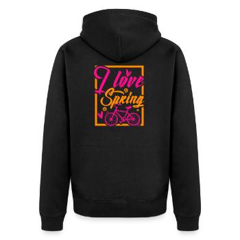Spring Bicycle - Unisex Premium Bio Zip Hoodie - Schwarz - Hinten - Nico (187cm)