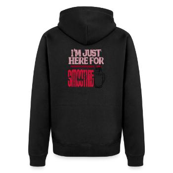 I'm just here for the Smoothie - Unisex Premium Bio Zip Hoodie - Schwarz - Hinten - Nico (187cm)