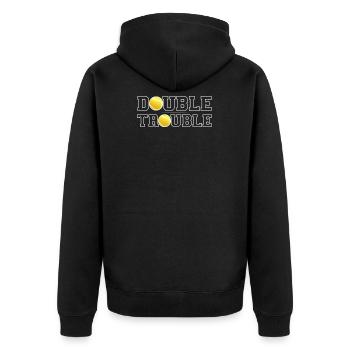 Double Trouble Funny Tennis - Unisex Premium Bio Zip Hoodie - Schwarz - Hinten - Nico (187cm)