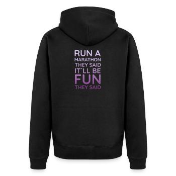 Funny Marathon Shirt - Unisex Premium Bio Zip Hoodie - Schwarz - Hinten - Nico (187cm)