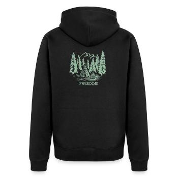 Freedome Bergwanderung - Unisex Premium Bio Zip Hoodie - Schwarz - Hinten - Nico (187cm)