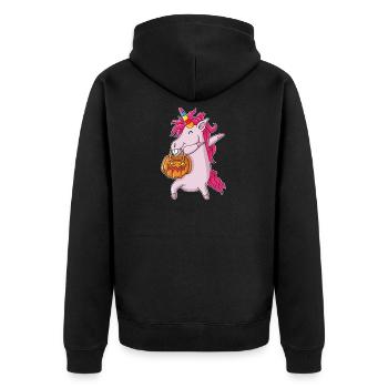 Halloween Shirt Dabbing Unicorn - Unisex Premium Bio Zip Hoodie - Schwarz - Hinten - Nico (187cm)