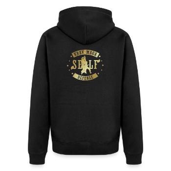 Krav Maga Krav Maga Krav Maga - Unisex Premium Bio Zip Hoodie - Schwarz - Hinten - Nico (187cm)