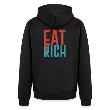 Eat the rich funny anti capitalist saying - Unisex Premium Organic Zip Hoodie - black - Back - Nico (187cm)