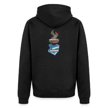 Tasse Kaffee Bücherwurm T-Shirt Geschenk - Unisex Premium Bio Zip Hoodie - Schwarz - Hinten - Nico (187cm)