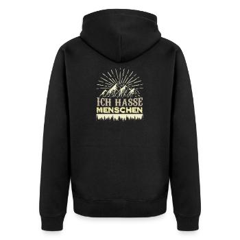 Ich hasse menschen - Unisex Premium Bio Zip Hoodie - Schwarz - Hinten - Nico (187cm)