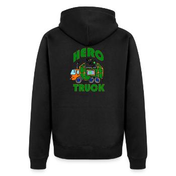Müllwagen Zur Müllabfuhr Recycling I Geschenkidee - Unisex Premium Bio Zip Hoodie - Schwarz - Hinten - Nico (187cm)