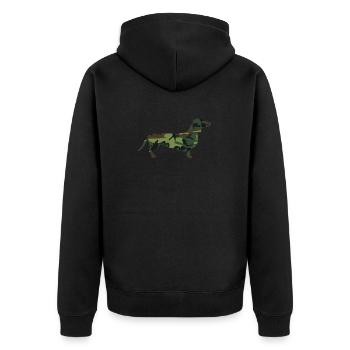Camouflage Forest Dachshund (0067) - Unisex Premium Organic Zip Hoodie - black - Back - Nico (187cm)