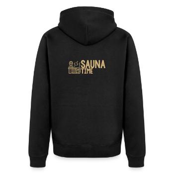 Sauna - Unisex Premium Bio Zip Hoodie - Schwarz - Hinten - Nico (187cm)