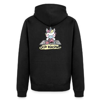 Dessins de vaisselle Licorne Licorne par AR - Veste à capuche bio Premium Unisexe - noir - Dos - Nico (187cm)