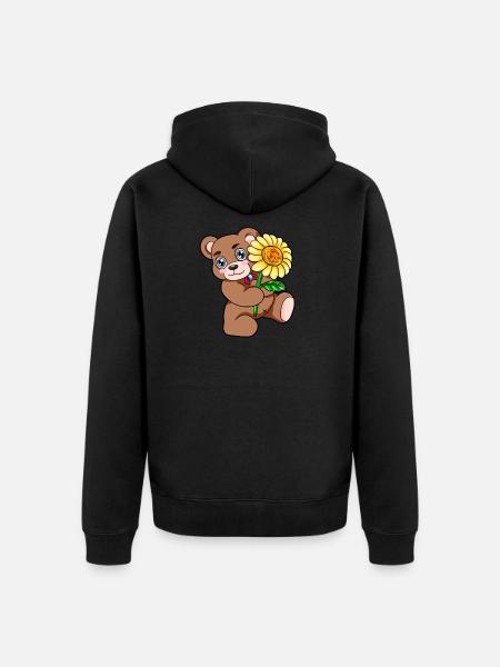Teddy Bear Flower Sunflower - Unisex Premium Organic Zip Hoodie - black