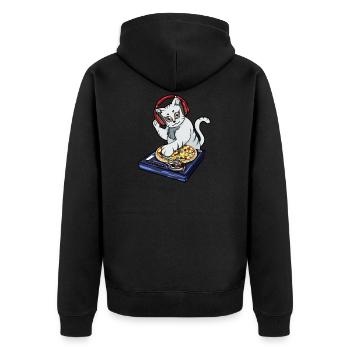 Cat Pizza DJ - Unisex Premium Organic Zip Hoodie - black - Back - Nico (187cm)