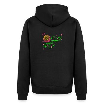 Stricken, Stricknadeln, Wolle Handarbeit - Unisex Premium Bio Zip Hoodie - Schwarz - Hinten - Nico (187cm)