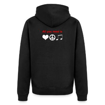 Was du Brauchst ist Liebe Friede Musik - Unisex Premium Bio Zip Hoodie - Schwarz - Hinten - Nico (187cm)
