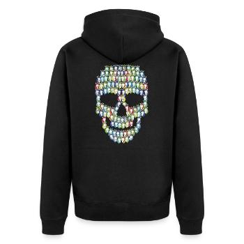 Totenkopf Einhörner | Fabelwesen Regenbogen Kopf - Unisex Premium Bio Zip Hoodie - Schwarz - Hinten - Nico (187cm)