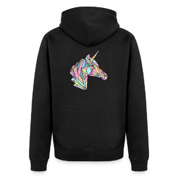Unicorn v2 Designs by AR - Unisex Premium Bio Zip Hoodie - Schwarz - Hinten - Nico (187cm)