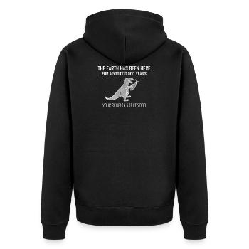 Atheismus Dinosaurier vs. Religion Fisch Geschenk - Unisex Premium Bio Zip Hoodie - Schwarz - Hinten - Nico (187cm)