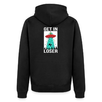 Ufo Alien Abduction Get a loser - Unisex Premium Organic Zip Hoodie - black - Back - Nico (187cm)