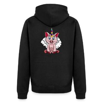 Schweinchen Einhorn Schweinhorn Engel Schwein süss - Unisex Premium Bio Zip Hoodie - Schwarz - Hinten - Nico (187cm)