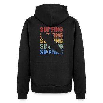 Retro Vintage Style Surfing Surfers Surfboard - Unisex Premium Organic Zip Hoodie - black - Back - Nico (187cm)