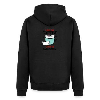 Katze Kätzchen Kaffee Mieze Geschenk - Unisex Premium Bio Zip Hoodie - Schwarz - Hinten - Nico (187cm)