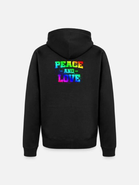 Peace and Love, Regenbogen - Unisex Premium Bio Zip Hoodie - Schwarz