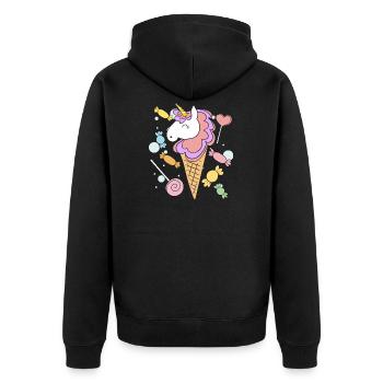 Licorne, glace et bonbons - Veste à capuche bio Premium Unisexe - noir - Dos - Nico (187cm)