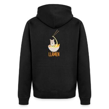 Funny llama and ramen noodles asian cuisine - Unisex Premium Organic Zip Hoodie - black - Back - Nico (187cm)