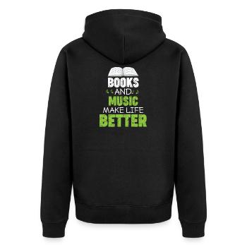 Buch Bücher Musik lesen - Unisex Premium Bio Zip Hoodie - Schwarz - Hinten - Nico (187cm)