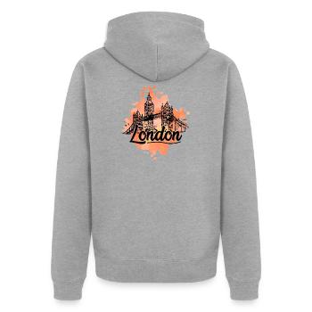 London City England Tower bridge Big ben - Unisex Premium Organic Zip Hoodie - heather grey - Back - Nico (187cm)