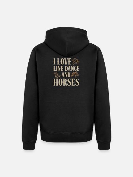 I Love Line Dance And Horses Geschenk Idee - Unisex Premium Bio Zip Hoodie - Schwarz